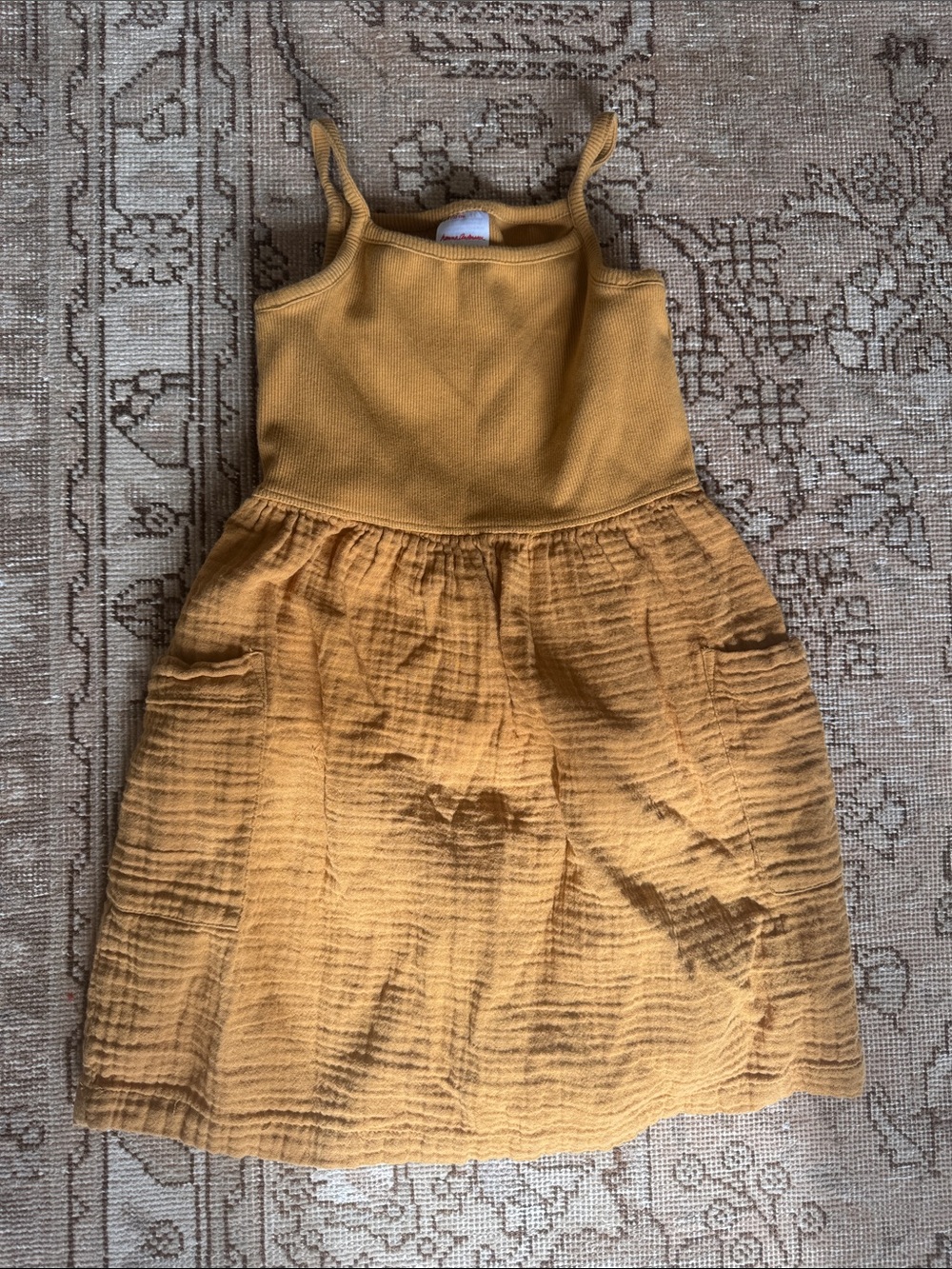 Hanna Andersson Mustard Yellow Tank Dress with Pockets, Size 5